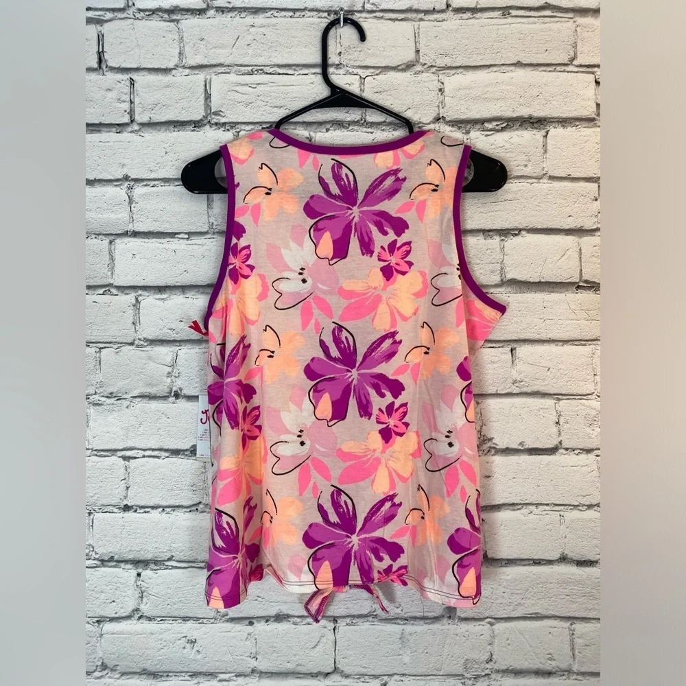 Justice Girls Pink Purple Peach Floral Sleeveless Shirt Tank Top XS (size 5/6)